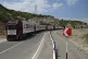 Trucks with humanitarian aid for Artsakh parked in a road to