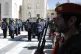 Houthi honour guard carries the coffins of the fighters kill