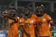 Zambia's Kings Kangwa (centre) celebrates with teammates aft