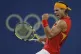 Rafael Nadal of Spain reacts to winning a point against Fern