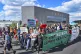Protesters march outside the Tesla factory in Grunheide, Ger