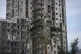 A block o flats damaged in the Russian missile attack in Kha