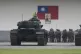 Soldiers are assembled in front of the Taiwan national flag 