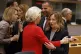Italy's Prime Minister Giorgia Meloni, right, speaks with Eu