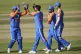 Indian players celebrate a wicket during the T20 cricket mat