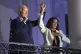 President Joe Biden raises the hand of Vice US President Kam