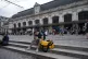 Travellers wait outside the Gare de Bordeaux Saint-Jean at t