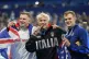 Gold medalist, Nicolo Martinenghi (centre) of Italy, poses w