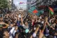 People gather in front of the Bangladesh Nationalist Party (
