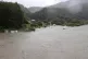 The Omoto river is seen swollen by a storm in Iwaizumi, Iwat