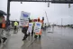 
Dockworkers strike at the entrance to a container terminal 