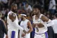 Los Angeles Lakers' LeBron James (left) and his son, Bronny 