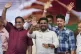 Sri Lankan President Anura Kumara Dissanayake waves with oth