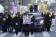 Activist Yoon Meehyang (centre left) marches toward the Japa