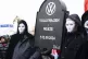 Volkswagen employees demonstrate in front of the Volkswagen 