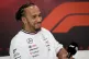 Mercedes driver Lewis Hamilton of Britain attends a news con