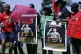 Demonstrators protest outside the Kgosi Mampuru prison in Pr