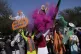 Supporters of Bharatiya Janata Party (BJP) carrying cut outs
