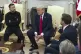 US Vice-President JD Vance, with back to camera, harangues U
