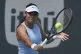 Emma Raducanu hits a return to Sayaka Ishii during the Miami