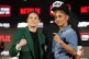Katie Taylor (left) and Amanda Serrano pose for photos durin
