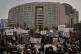 People gather to protest outside Caglayan courthouse, in Ist