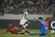 South Africa's Evidence Makgopa (centre) scores his sides fi