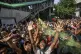 Protesters shout slogans as they celebrate Prime Minister Sh