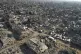 An aerial photograph taken by a drone shows tents amidst the