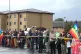 CND activists block the main gates of USAF Lakenheath