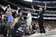 A Boeing machinist and union member leads cheers during the 