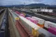 Tanker and rail cars and locomotives sit idle at the Canadia
