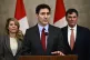 Canadian Prime Minister Justin Trudeau addresses media membe