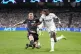 Bayern's Matthijs de Ligt (left) fights for the ball with Re