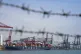 Container ship is docked at Kwai Chung Container terminal in