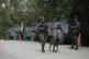 Soldiers patrol a road in Tibu in Colombia's northeastern Ca