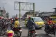 Moto taxis wait for customers in downtown Goma, Democratic R