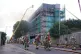 Firefighters at the scene after a blaze at a block of flats 