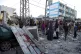 Blood can be seen in the aftermath of the Israeli airstrike 
