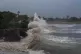 Waves from Hurricane Beryl hit the seawall in Santo Domingo,