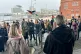 The crowd at the emergency vigil for Gaza outside the Senedd