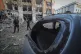 The city centre is covered with debris after the Russian mis