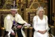 King Charles III looks up as he waits to read the King's Spe