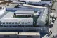 An aerial view of a migrant reception facility at the port o