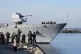 The Italian navy ship Libra arrives at the port of Shengjin,