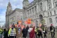 Picketing museum workers on a march down Liverpool Pier Head