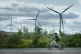 A child rides a bike at Whitelee Windfarm in East Renfrewshi