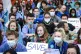 Junior doctors and supporters of the BMA strikes wear face m