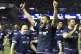 Scotland rugby union players celebrate their victory of Engl