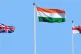 General view of India, Great Britain and England flags flyin